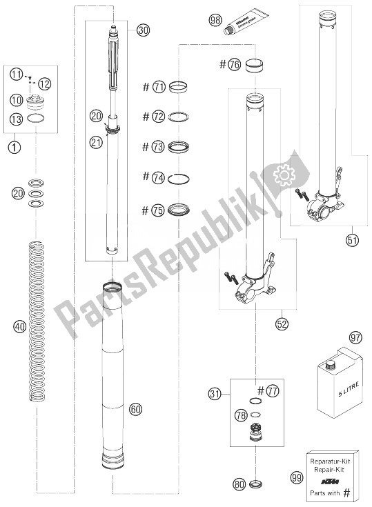 All parts for the Fork Legs of the KTM 990 Adventure Black ABS 07 Europe 2007