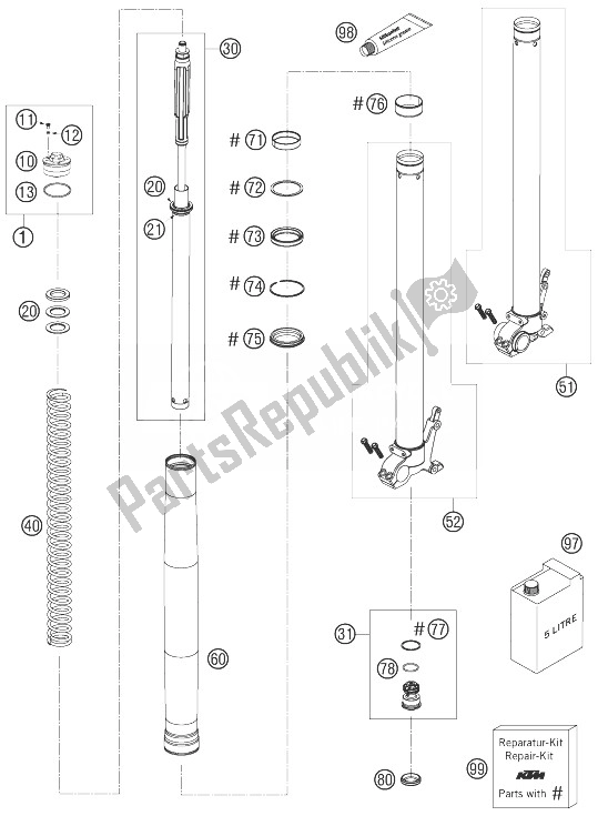 All parts for the Fork Legs of the KTM 990 Adventure S USA 2007