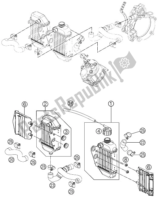 All parts for the Cooling System of the KTM 50 SX Mini Europe 2012