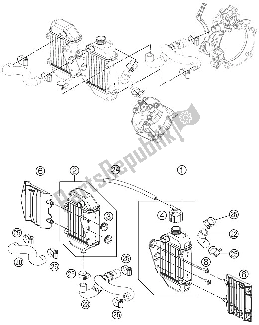 All parts for the Cooling System of the KTM 50 SXS Mini 2016