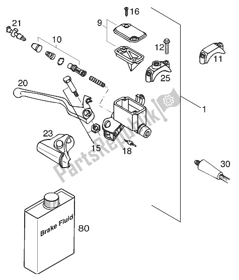 All parts for the Hand Brake Cylinder of the KTM 640 LC4 E United Kingdom 2000