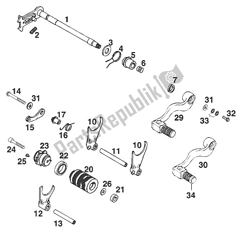 All parts for the Gear Change Mechanism Lc4 Sx,sc. Egs '97 of the KTM 400 Super Comp WP 20 KW Europe 1997
