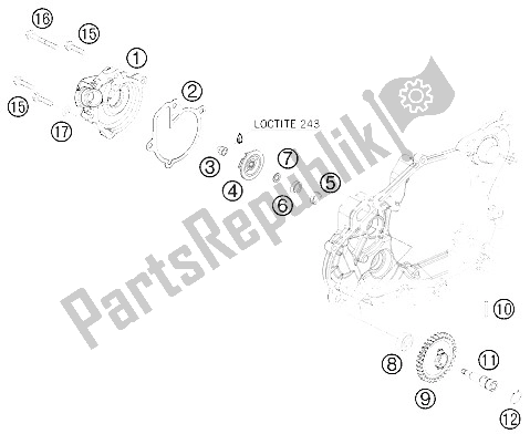 All parts for the Water Pump of the KTM 400 EXC Europe 2009