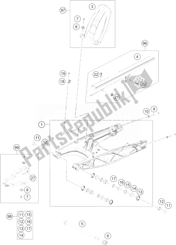 Tutte le parti per il Forcellone del KTM 200 Duke Orange W O ABS B D 13 Europe 2013