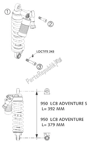 Tutte le parti per il Ammortizzatore Wp Lc8 del KTM 950 Adventure S Orange USA 2003