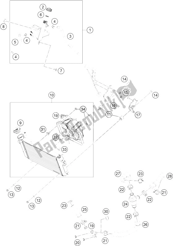 All parts for the Cooling System of the KTM RC 390 White ABS USA 2015