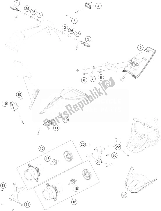 Tutte le parti per il Sistema Di Illuminazione del KTM RC 200 Black ABS B D 14 Europe 2014