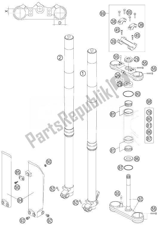 All parts for the Telescopic Fork Wp Usd 43 of the KTM 85 SX Europe 6001D8 2004