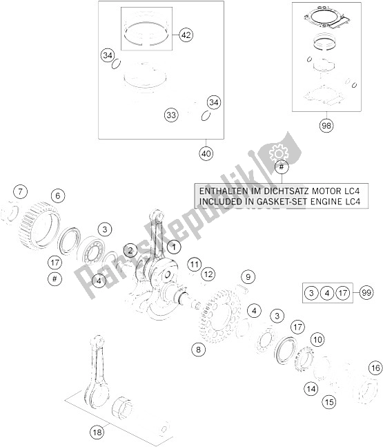 Toutes les pièces pour le Vilebrequin, Piston du KTM 690 Duke White ABS Europe 2015