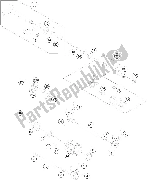 All parts for the Shifting Mechanism of the KTM 350 EXC F SIX Days Europe 2016