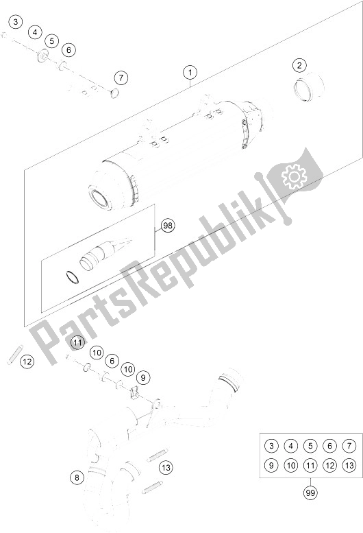 All parts for the Exhaust System of the KTM 250 SX F Factory Edition USA 2016