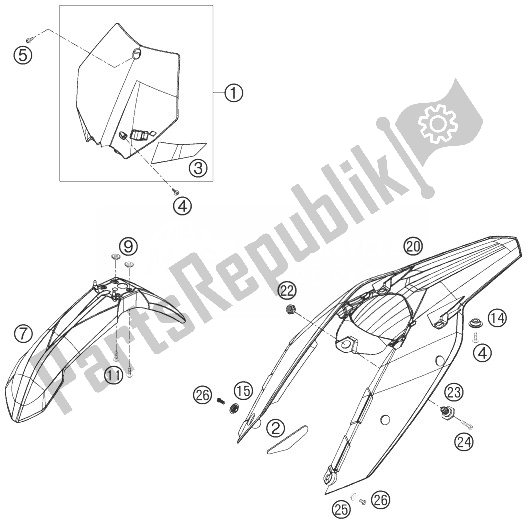 All parts for the Mask, Fenders of the KTM 505 SX F Preseries Europe 2007