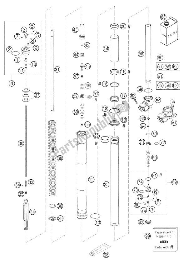 Toutes les pièces pour le Pattes Avant - Suspension Wp Usd 48125-300 du KTM 200 EXC Australia 2005