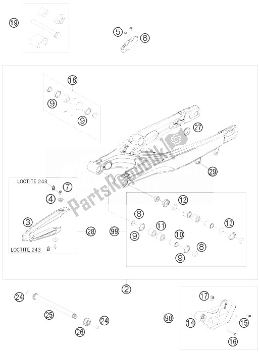 Tutte le parti per il Forcellone del KTM 300 XC W USA 2010