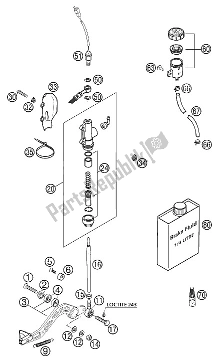 All parts for the Foot Brake Operation Lc4, Lc4s of the KTM 640 LC4 E Stahlblau Europe 2002