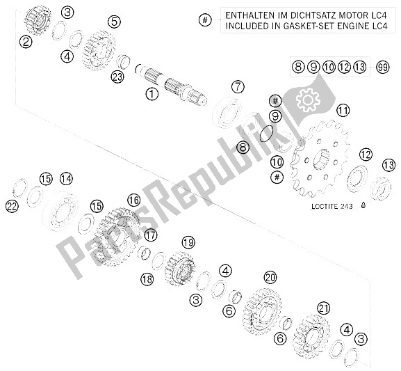 All parts for the Transmission Ii - Countershaft of the KTM 690 Duke White USA 2009