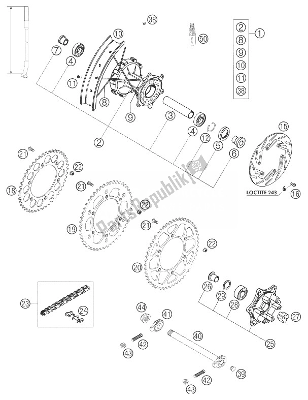 All parts for the Rear Wheel Damped 640 Adv of the KTM 640 Adventure R Australia United Kingdom 2004