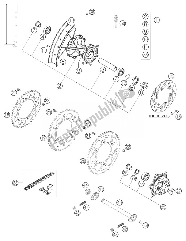 Todas as partes de Roda Traseira Amortecida 640 Lc4 do KTM 640 LC4 Adventure USA 2003