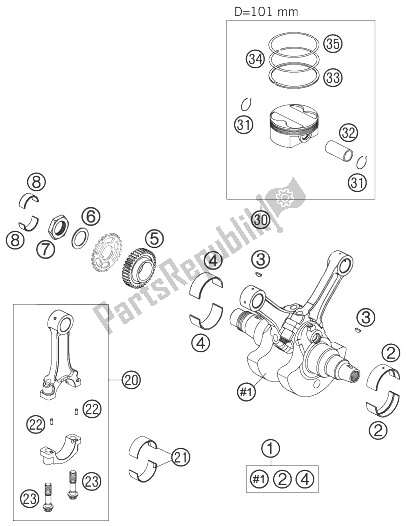 Toutes les pièces pour le Vilebrequin, Piston du KTM 990 Superduke Schw Anth 04 Europe 2004