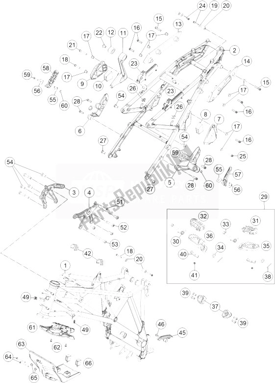 All parts for the Frame of the KTM 1190 ADV ABS Grey WES France 2014