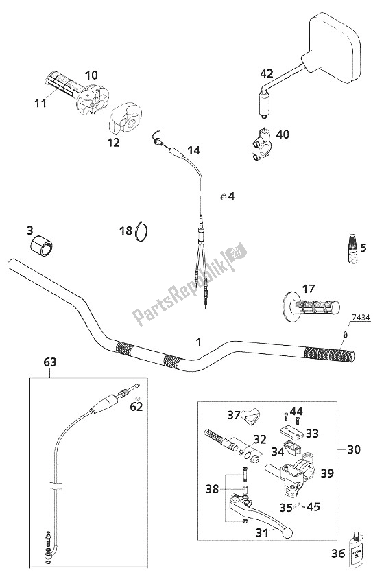 Wszystkie części do Kierownica - Kontroluje 125 Exe 2000 KTM 125 Supermoto 100 Europe 2000