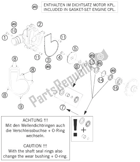 All parts for the Water Pump of the KTM 1190 RC8 Black Australia 2010