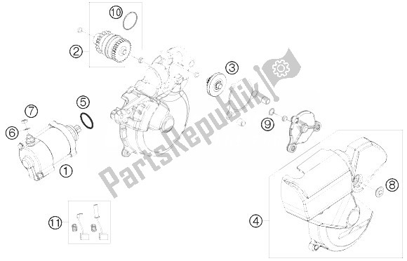 All parts for the Electric Starter of the KTM 300 EXC E SIX Days Europe 2010