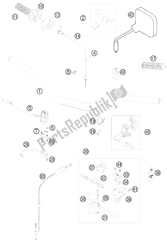 All parts for the Handlebar, Controls of the KTM 125 EXC Europe 2008