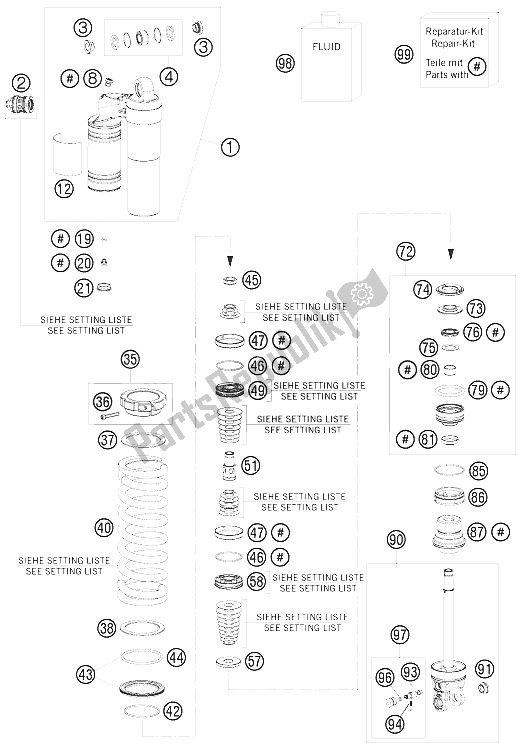 Todas las partes para Amortiguador Desmontado de KTM 250 EXC Australia 2011