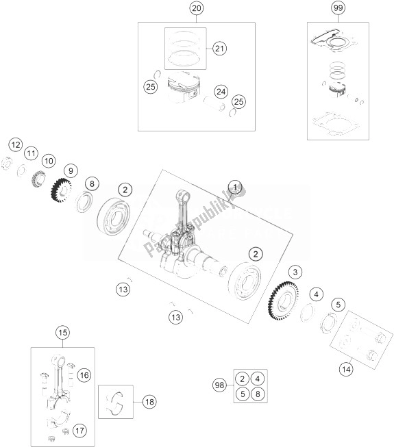 Todas las partes para Cigüeñal, Pistón de KTM 125 Duke White ABS Europe 2013