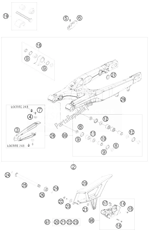 All parts for the Swing Arm of the KTM 450 EXC Australia 2010