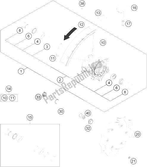All parts for the Front Wheel of the KTM 350 XCF W USA 2015