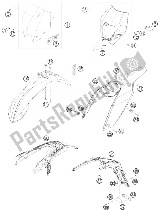 All parts for the Mask, Fenders of the KTM 300 EXC Australia 2010