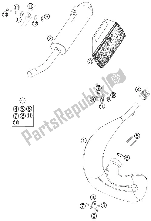 All parts for the Exhaust System of the KTM 65 SX Europe 2005