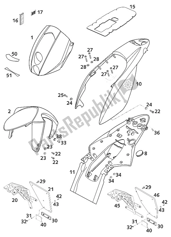 All parts for the Mask - Fender 640 Duke 200 of the KTM 640 Duke II Lime United Kingdom 2001