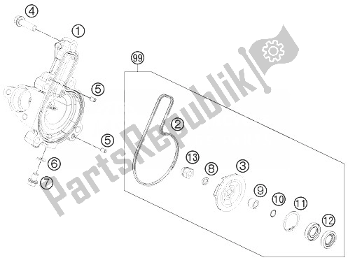 Alle onderdelen voor de Waterpomp van de KTM 125 Duke Orange ABS Europe 2014