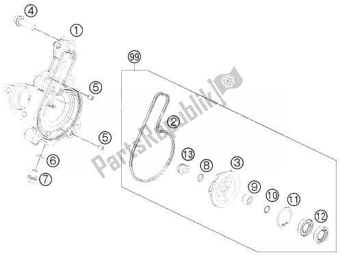 All parts for the Water Pump of the KTM 125 Duke White ABS BAJ DIR 14 Europe 2014