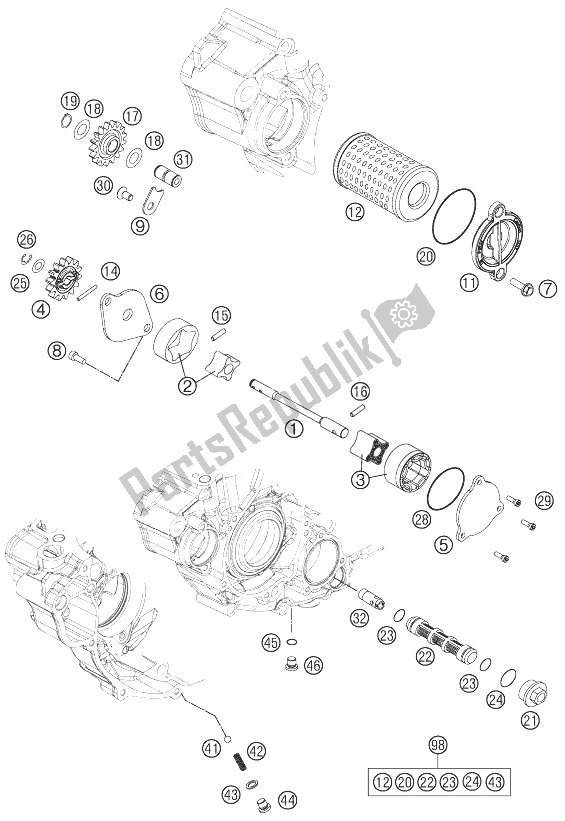 All parts for the Lubricating System of the KTM 350 EXC F Europe 2014