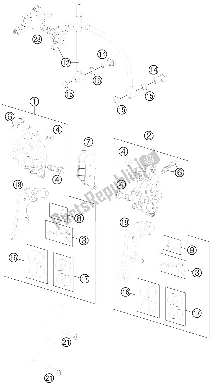 All parts for the Brake Caliper Front of the KTM 990 Adventure R France 2011