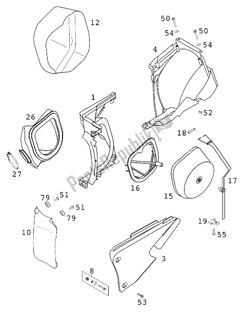 Tutte le parti per il Scatola Filtro Aria 400/620 Racing del KTM 520 EXC Racing Australia 2000