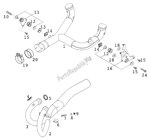 All parts for the Pipe Exhaust, Connector Duke of the KTM 640 Duke II Lime Australia 2001