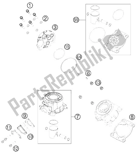 All parts for the Cylinder, Cylinderhead of the KTM 50 SXS 2016