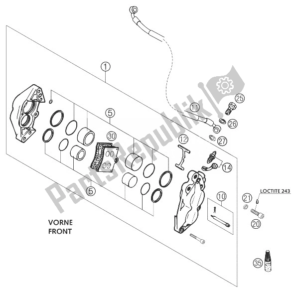Alle onderdelen voor de Remklauw Voorzijde Brembo640 van de KTM 660 SMC Europe 2003