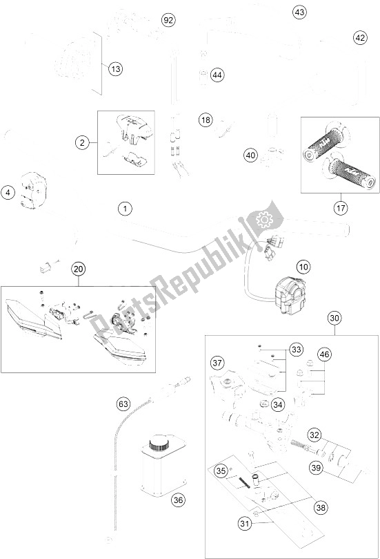Alle onderdelen voor de Stuur, Bedieningselementen van de KTM 500 EXC USA 2015