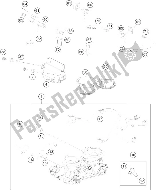 All parts for the Throttle Body of the KTM 990 Super Duke R France 2012