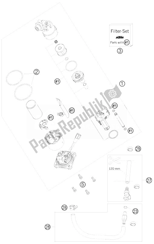 All parts for the Fuel Pump of the KTM 1190 RC8 Orange USA 2010