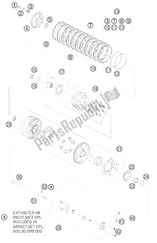 All parts for the Clutch of the KTM 990 Super Duke Black Australia United Kingdom 2008