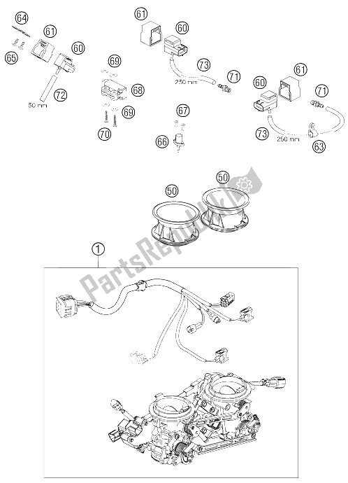 All parts for the Throttle Body of the KTM 990 Superduke Black France 2006