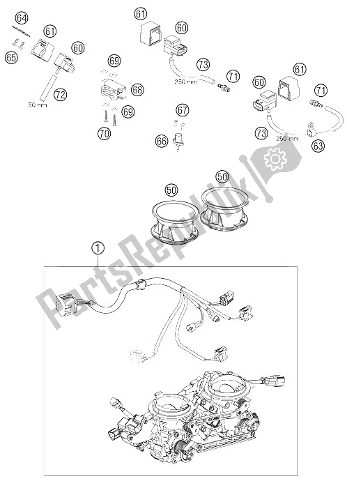 All parts for the Throttle Body of the KTM 990 Superduke Titanium Australia United Kingdom 2006