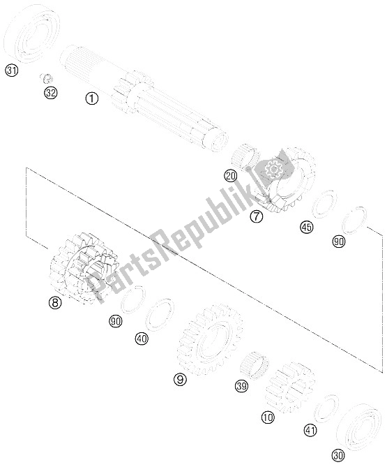 All parts for the Transmission I - Main Shaft of the KTM 250 SX F Europe 2012